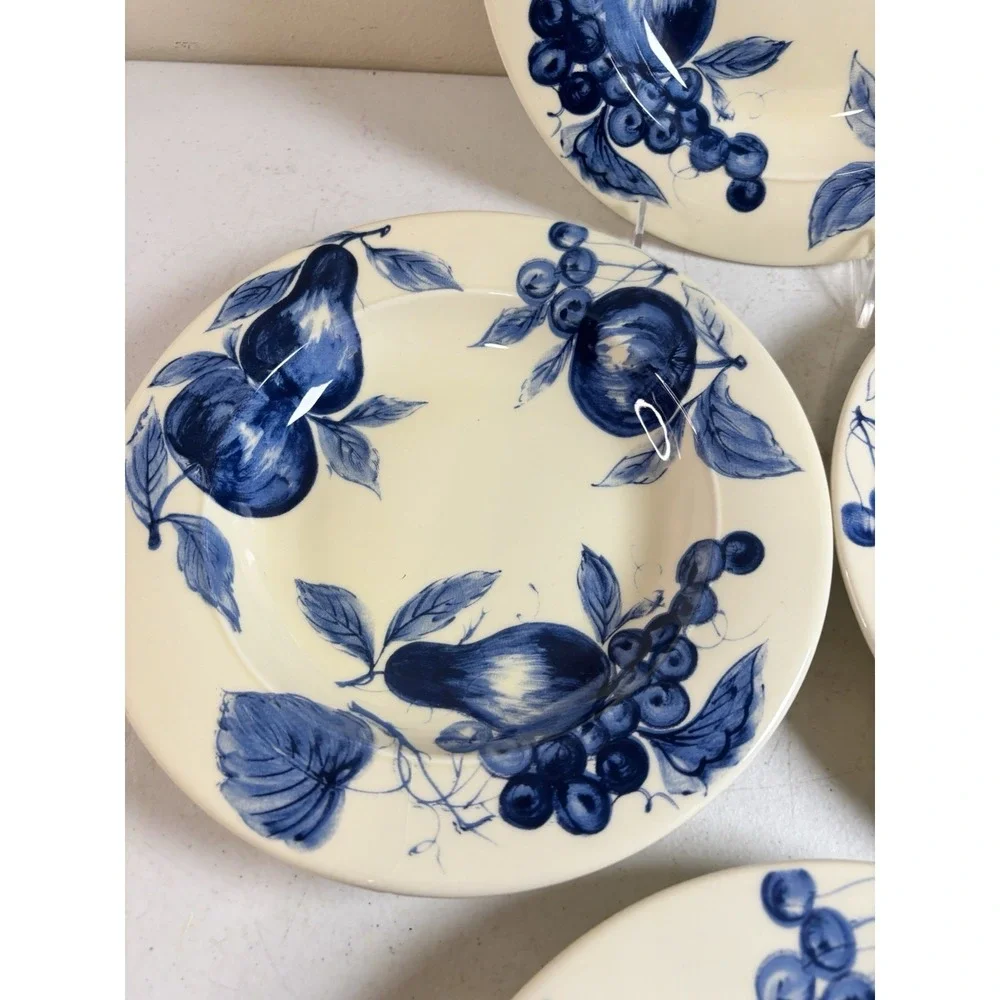 Pier 1 Melinda Cobalt Blue Fruit Earthenware Soup/Salad Bowls 9.3